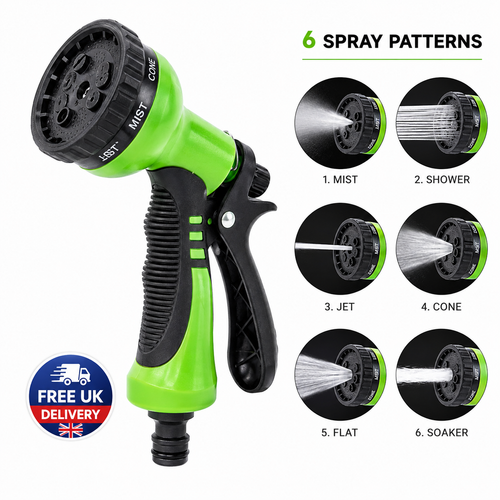 6 Function Garden Hose Spray Gun Water Nozzle Multi Pattern Adjustable ...