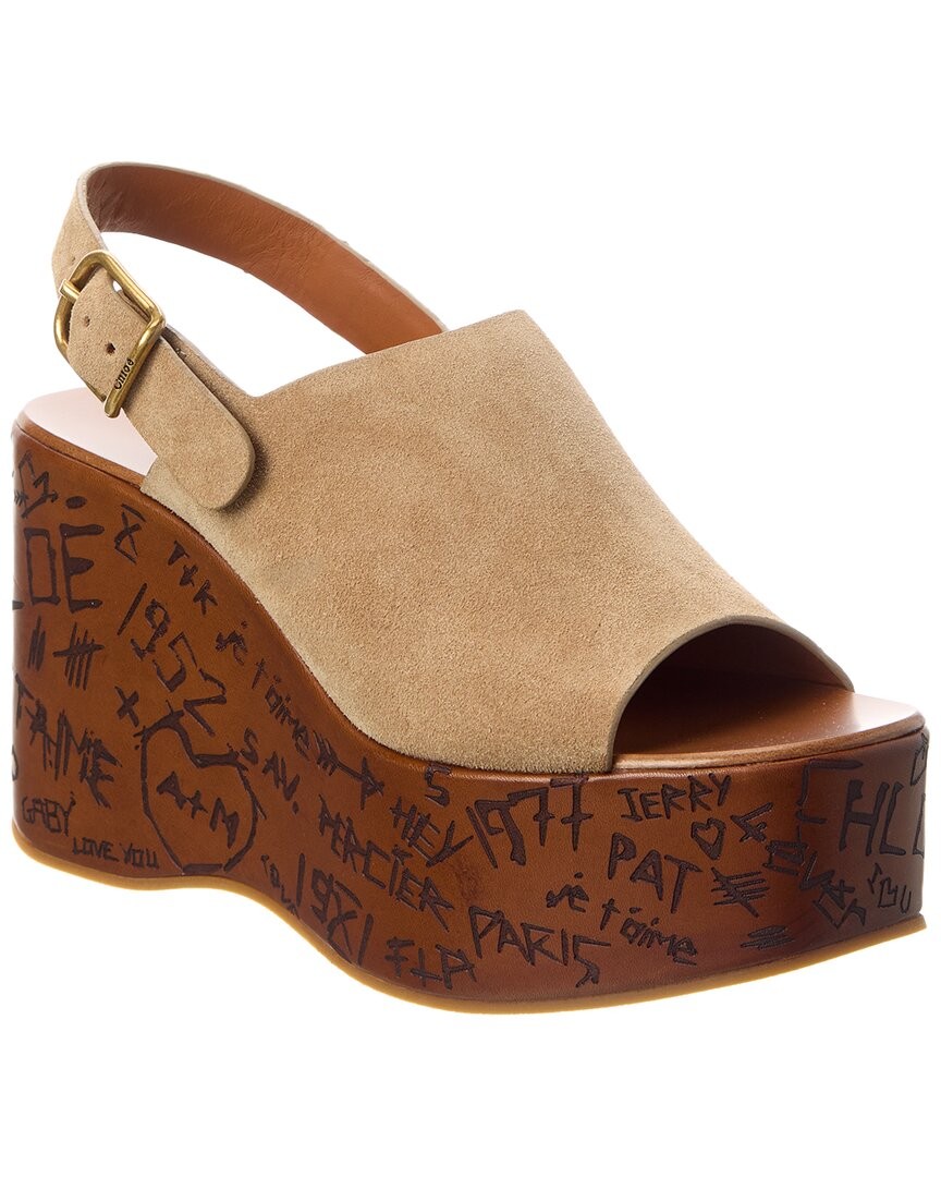 Chlo Maxime Suede Wedge Sandal Womens Brown 38 156190₽