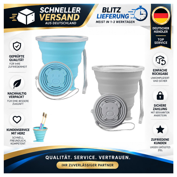 Faltbecher 2Er-Set Klappbare Becher FüR Outdoor Camping Picknick Grau Blau 200Ml-image