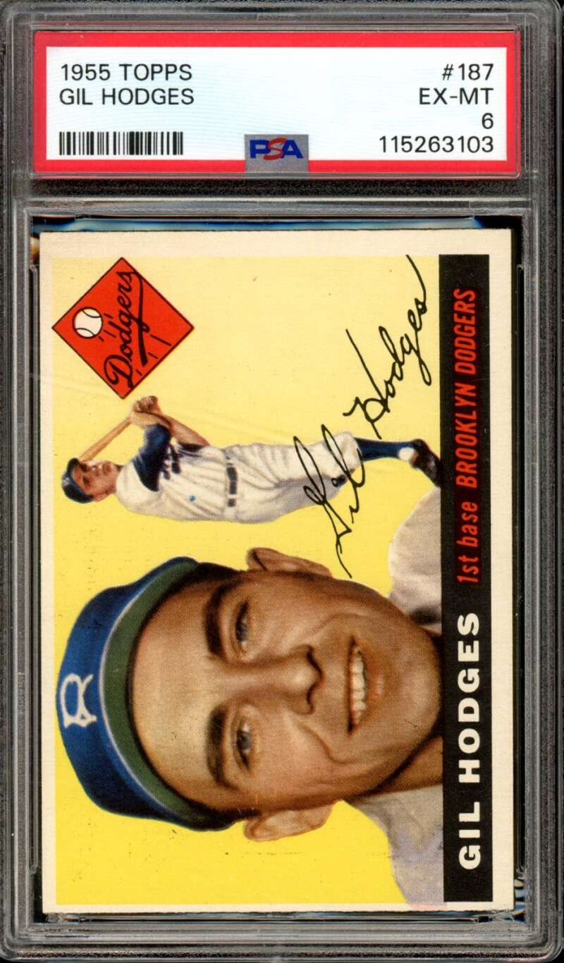 1955 Topps #187 Gil Hodges Dodgers HOF PSA 6 EX-MT