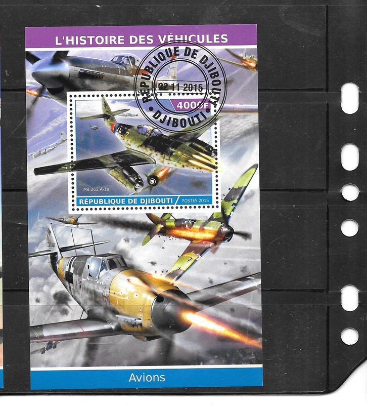 DJIBOUTI 2015 WWII AIRPLANES SOUVENIR SHEET CTO USED XF  TOPICAL PICTORIAL STAMP