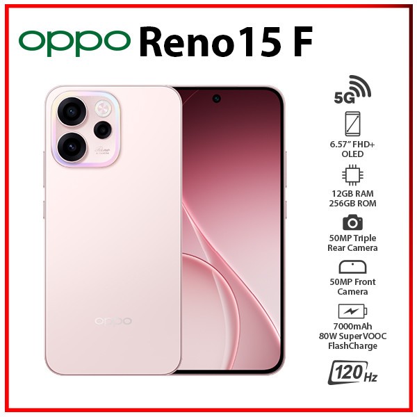 New) OPPO Reno15 F 5G PINK 12GB+256GB Dual SIM Unlocked Android