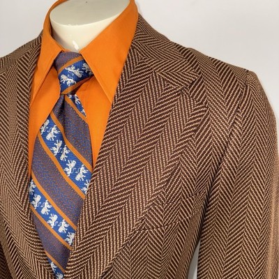 Vtg 60s 70s Blazer Jacket Mens 42 Long Zig Zag Leisure Suit Sport Coat Disco Mod