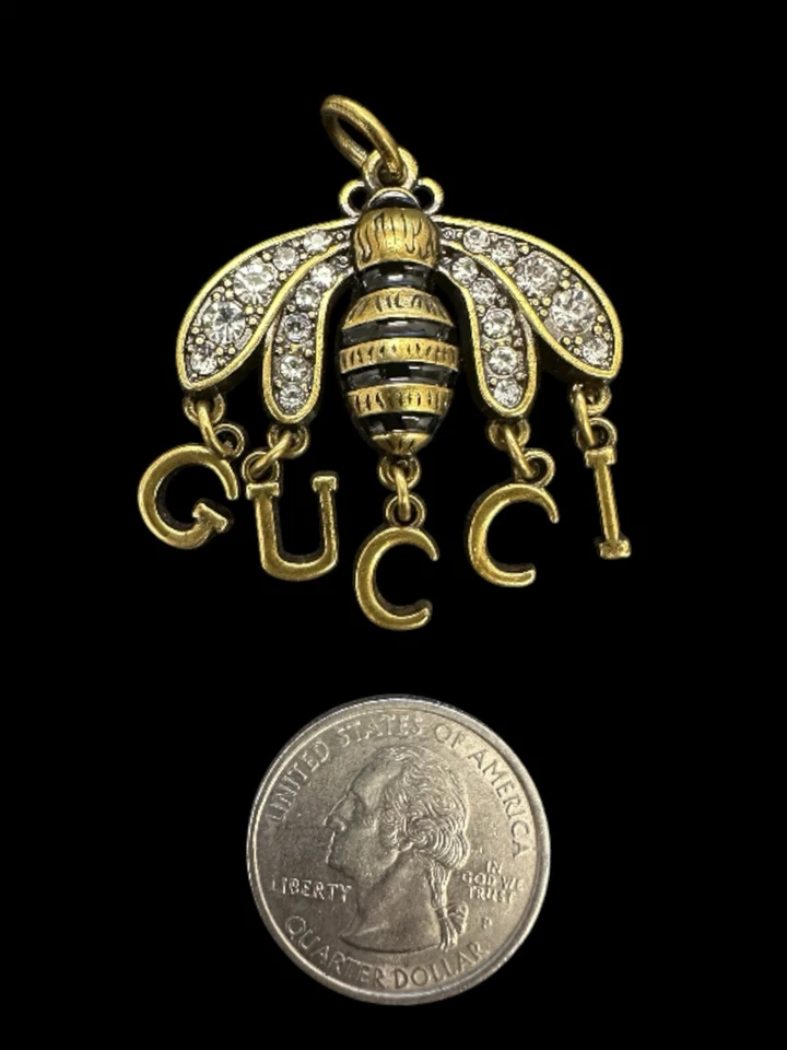 Vintage Gucci Abeja Metal Moda Dije Colgante Tono Bronce Joyería Upcycle Cremallera Foto 2 de 3