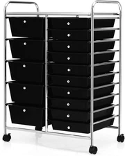 GOFLAME 15-Drawer Rolling Storage Cart, Classroom Storage Cart with Removable