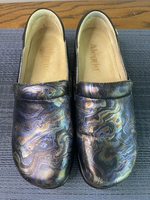 Ladies Alegria Slip On Shoes Blue Multi Color Preowned