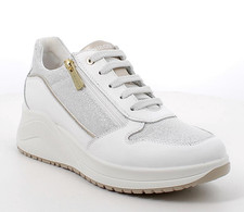 Sneakers Igi&co 1141600 pelle bianca tessuto argento zeppa 4,5 cm Made in Italy