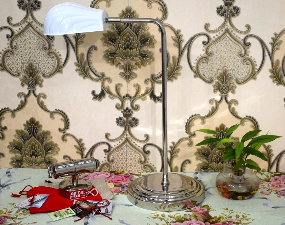 Retro Chrome Finish Desk Lamp w/ White Shade Art Deco Desk Lamp Perfect For Room - Image 2 of 4