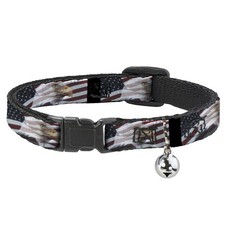 Cat Collar Breakaway with Bell American Eagle Flags NARROW Fits 8.5-12"