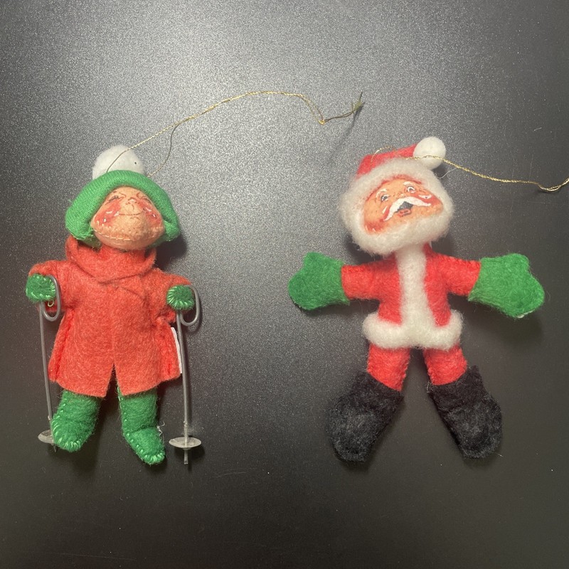 Lot of 2 Annalee Mobilitee Vintage Skier and Santa Christmas Ornament 1992