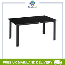 Outdoor Garden Table for 6, Outdoor Dining Table with Glass Top, Black