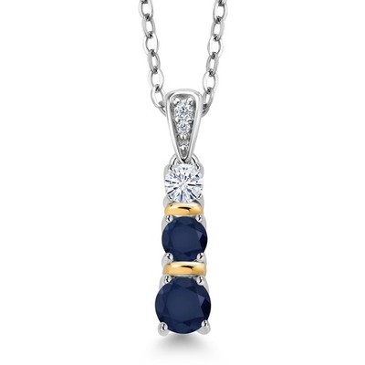 925 Silver and 10K Yellow Gold  Sapphire and White Moissanite Pendant Necklace