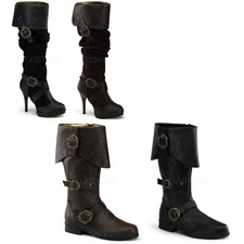 Pleaser Funtasma Pirate Cuffed Knee High Zip Side Heel Boots Adult Women Carr2Xx