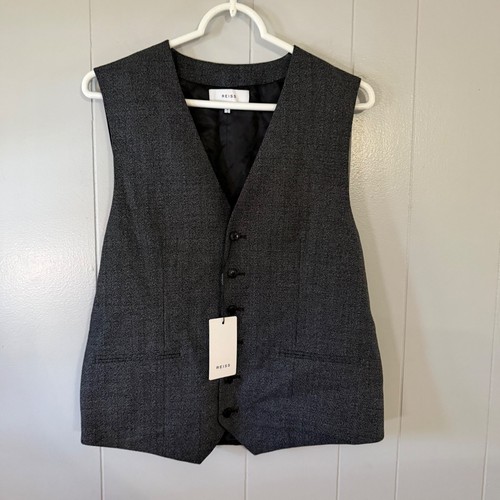 Reiss, Reiss Suit Vest Mens 40 Move W-Waistcoat Charcoal Grey Tailored Wool Blend NEW