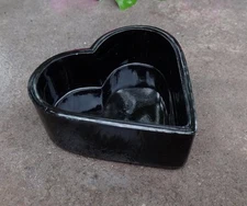 Glossy, Jet Black Heart-Shaped Glass Open Salt Dip, Cellar, Dish!