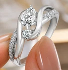 925 Sterling Silver Moissanite Bypass Ring Size 7 Swirl Three Stone Wedding Band