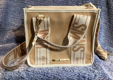 Steve Madden Canvas Signature Logo Embroidered Small Crossbody Tote Handbag