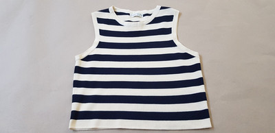 primark Top Trägershirt kurz creme weiß blau gestreift Gr L XL Viskose
