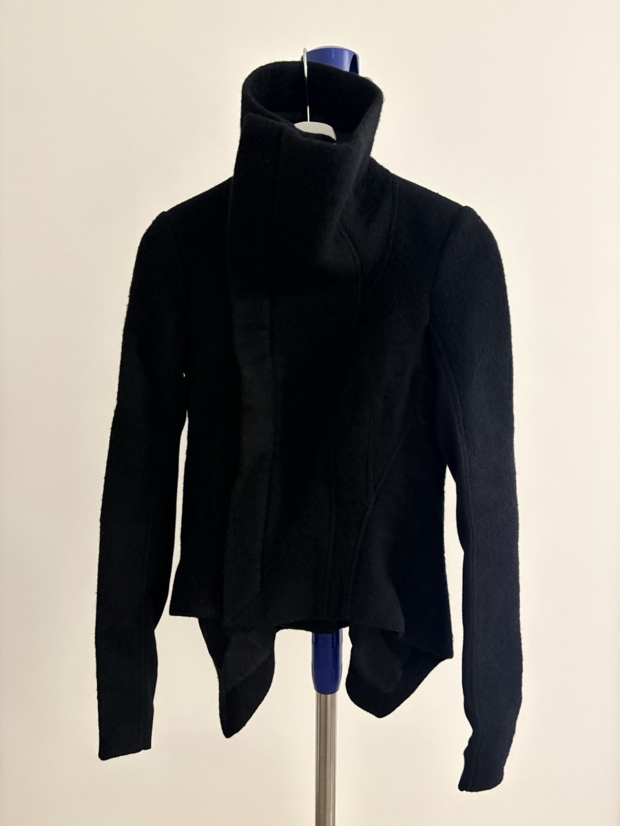 RICK OWENS Black Wool Naska Biker Jacket in 42IT / 6 US / Medium