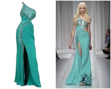 Vintage 2010 Versace Aquamarine Embellished One Shoulder Long Dress Gown
