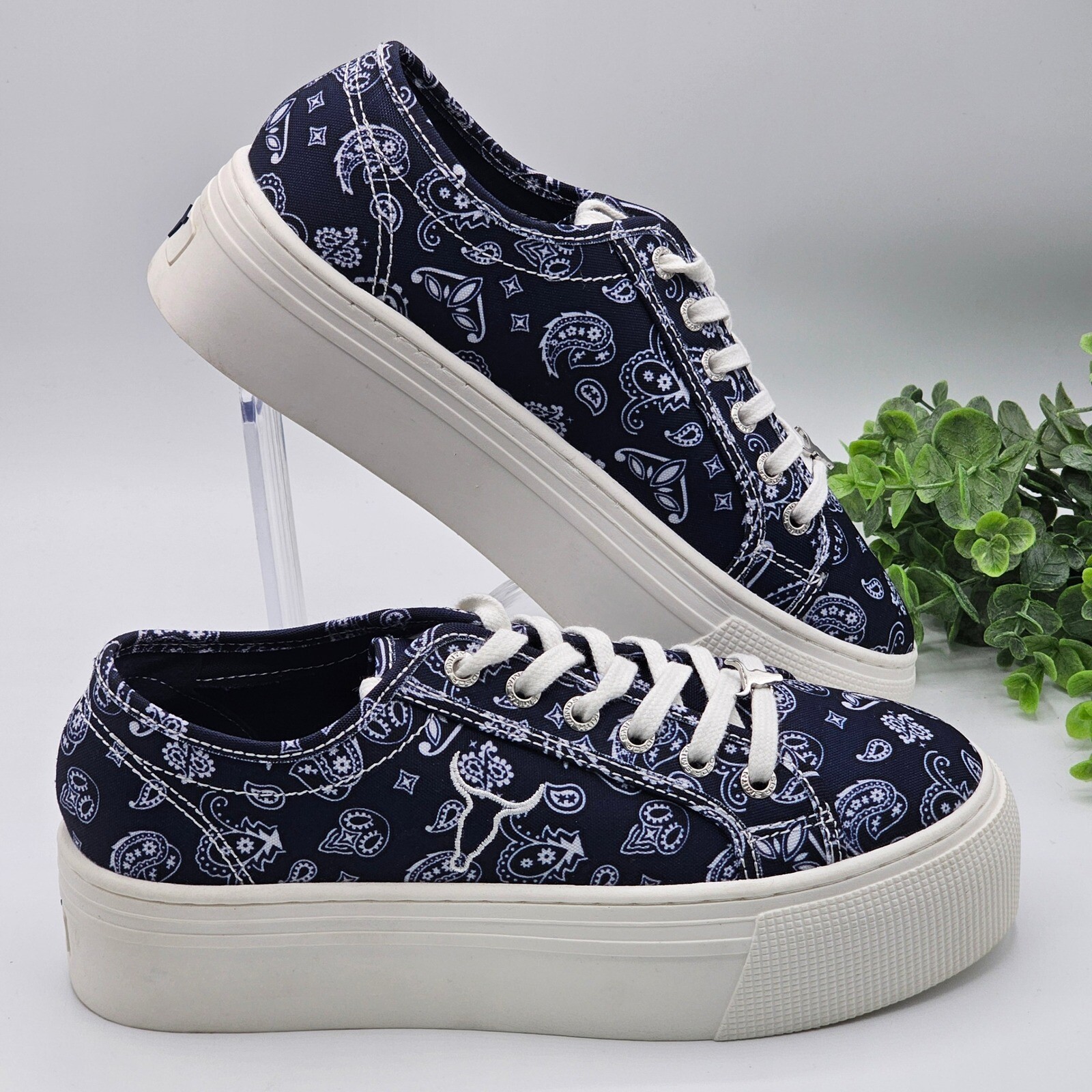 Windsor Smith Ruby Platform Sneakers Blue Paisley… - image 3