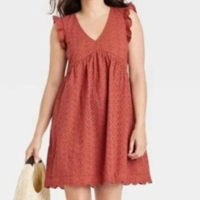 Knox Rose Ruffle Eyelet Lace A-Line Shift Dress Size M Boho Cottagecore Western