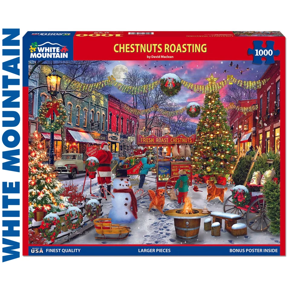 CHRISTMAS ROASTING 1000 pc super deluxe Jigsaw Puzzle WHITE MOUNTAIN 1883pz