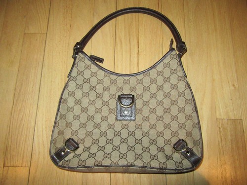 22 V/AUTHENTISCHE GUCCI D RING HANDTASCHE/HOBO-STIL/FLACH/REISSVERSCHLUSS/LOGO!