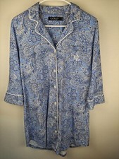LRL Ralph Lauren Blue Paisley Cotton Button Up Nightgown Womens Small Monogram