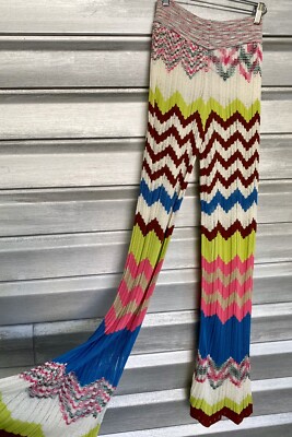 MISSONI Knit Chevron High Waist Palazzo Flare Crochet Pants