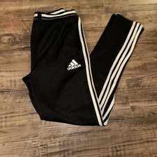 Adidas Youth Black Soccer Pants w/ Zip Bottoms 15-16YXL Drawstring Elastic Waist