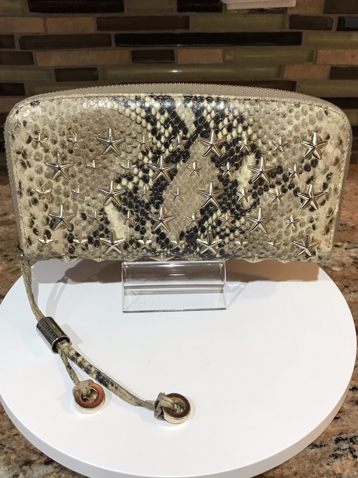 JIMMY CHOO Star Studded Python Embossed Leather Z… - image 12