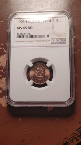 1903 H Heaton Guernsey 1 Double NGC MS65 RD Red Gem Lots of Pop             2120