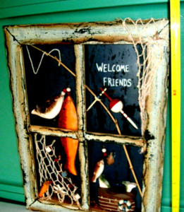 Welcome Friends Fishing Sign-Primitive 3D Shadow Box-Fishing and Lure Fun Motif