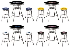 MLB Black Bar Table and Retro Swivel Seat Stools Colored Vinyl Team Logo Decals