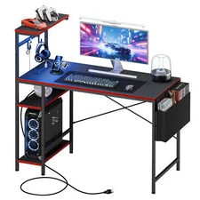 Gaming Desk with Power Outlet & LED Light 44 Inch Computer Office Desk with Hook