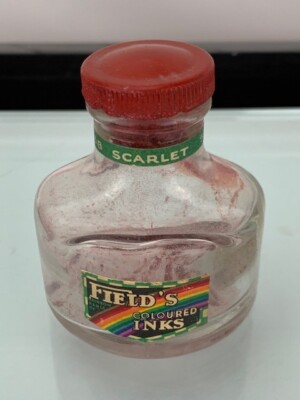 Victorian Field's Scarlet Ink Bottle with Cork, Unusual Shape, England (e860)