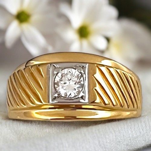 Vintage Ring Size 6 18K Gold Plate Cubic Zirconia Mid-Century MCM Gent's 14O