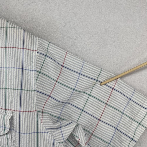 OAKTON LTD Shirt Mens 16 Seersucker Graph Check Short Sleeve White Blue USA Vtg - Picture 9 of 11