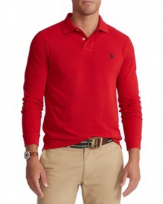 Polo Ralph Lauren Men's Classic Fit Mesh Long-Sleeve Polo Shirt Rl 2000 Red  2XL
