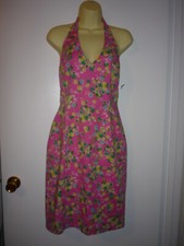 DAVID MEISTER V NECK VACATION DRESS-SZ 4--HALTER-- LINED-ZIP  TIE BACK-NWT