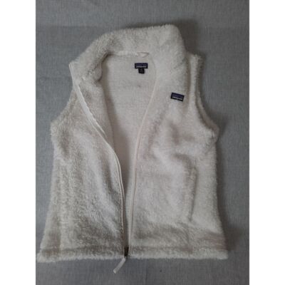 Patagonia Youth 2XL Allover Soft Fleece Solid White Vest Full Zip-Up Side Pocket