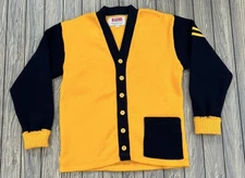 Vintage Sand Knit Button Cardigan Sweater Gold Navy Men’s Small Ripon Athletic
