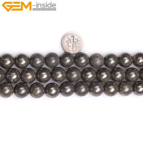 15" Natural Gray Pyrite Round Beads - Big Hole Loose Stone Jewellery Craft - Picture 33 of 34