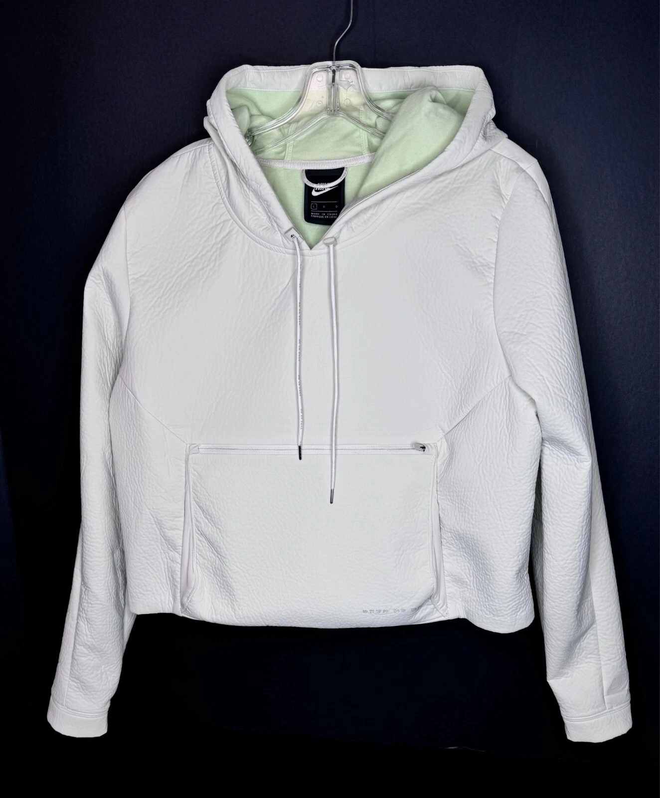 OFF WHITE NIKE Sportswear Tech Pack Felpa con Cappuccio Donna Cropped Bianca Taglia L