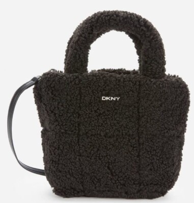 DKNY Mini Tote Crossbody black shearling Phone and zip-Pockets Hand-Bag NWT