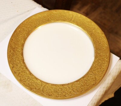 Two Antique Gold Encrusted Trim Mintons Ovington Brothers Plates 10 1/4'' England