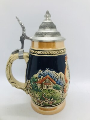 Vintage Handarbeit Deckelstein Western Germany - Karte und Bergszene