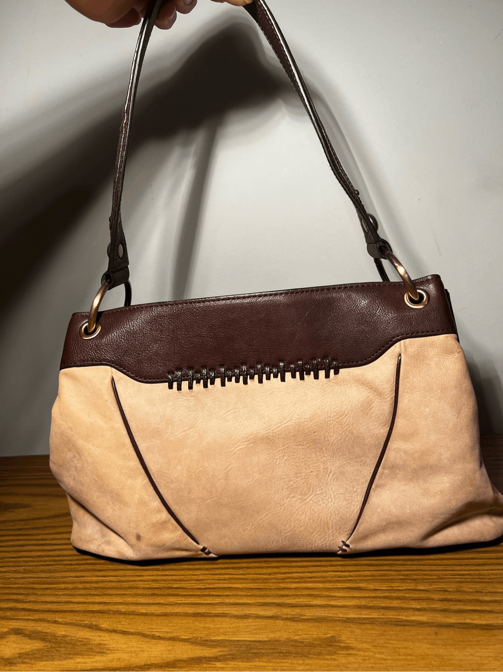 Tre Vero Leather Satchel Shoulder Bag Black & Tan - image 2