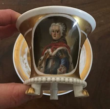 19th c. Antique French Empire Old Paris Porcelain Tea Cup & Saucer King Portrait
